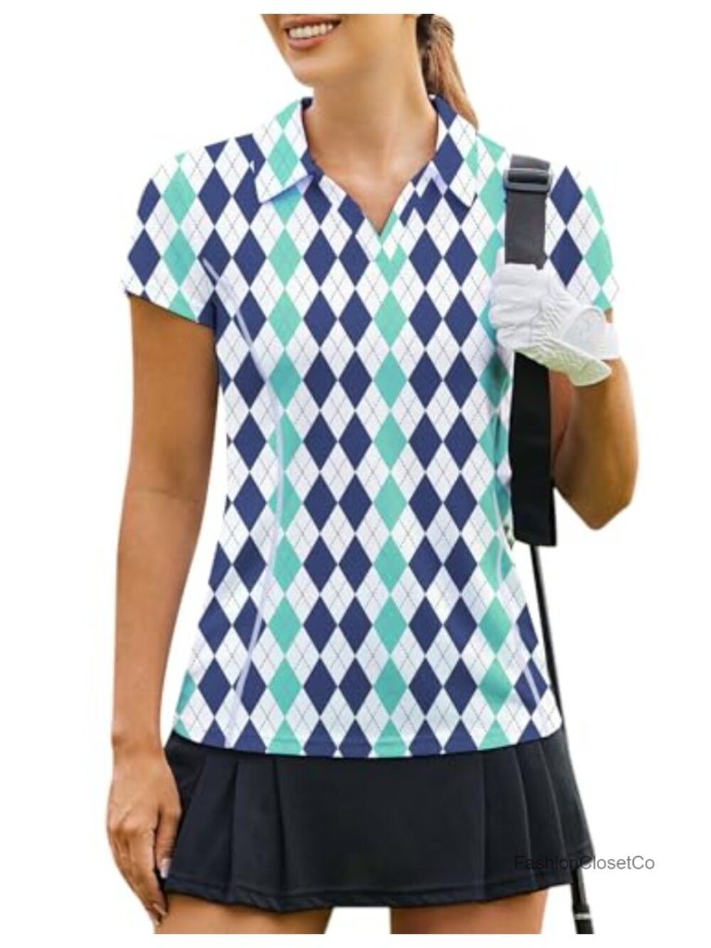 Womens Golf Polo Short Sleeve V-Neck Quick Dry Tennis Shirt